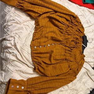 Free People  camel Button-Front Peasant Blouse